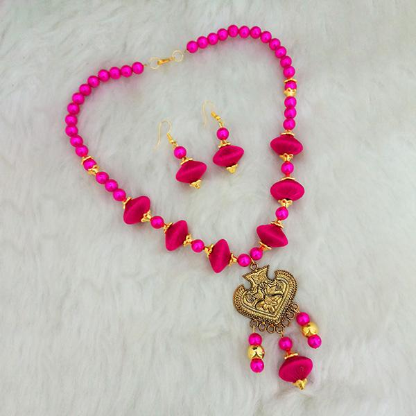 Jeweljunk Pink Beads Gold Plated Thread Necklace Set - 1110631D