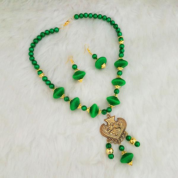 Jeweljunk Green Beads Gold Plated Thread Necklace Set - 1110631E