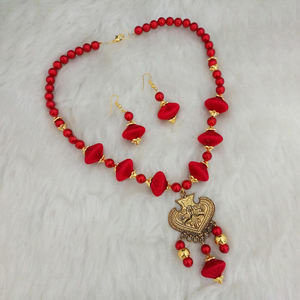 Jeweljunk Gold Plated Red Beads Thread Necklace Set - 1110631F