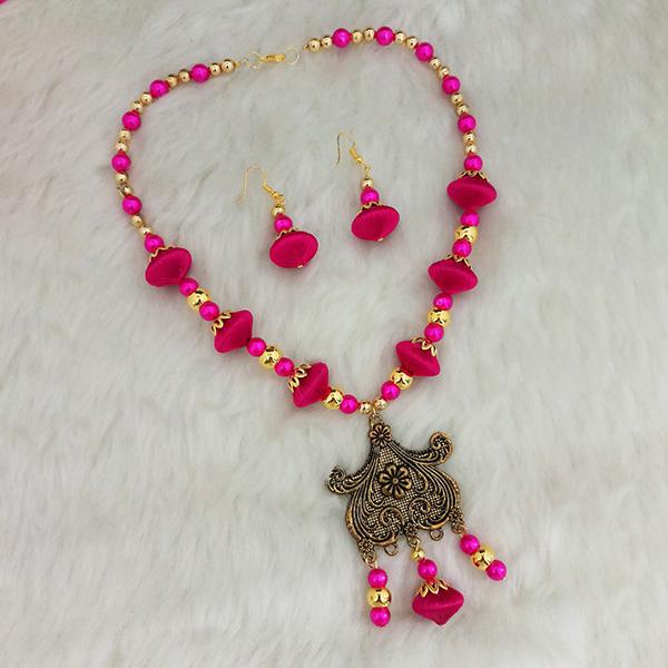 Jeweljunk Pink Beads Gold Plated Thread Necklace Set - 1110632D