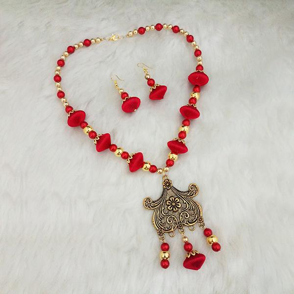 Jeweljunk Gold Plated Red Beads Thread Necklace Set - 1110632F