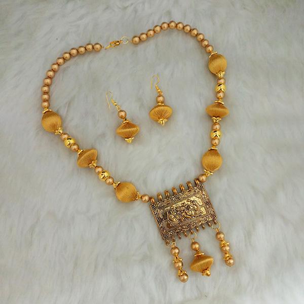 Jeweljunk Gold Plated Beige Thread Necklace Set - 1110634A