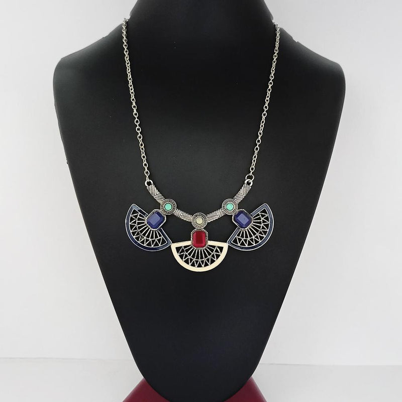 Urthn Meenakari  Silver Plated Stone Statement Necklace  - 1110746A