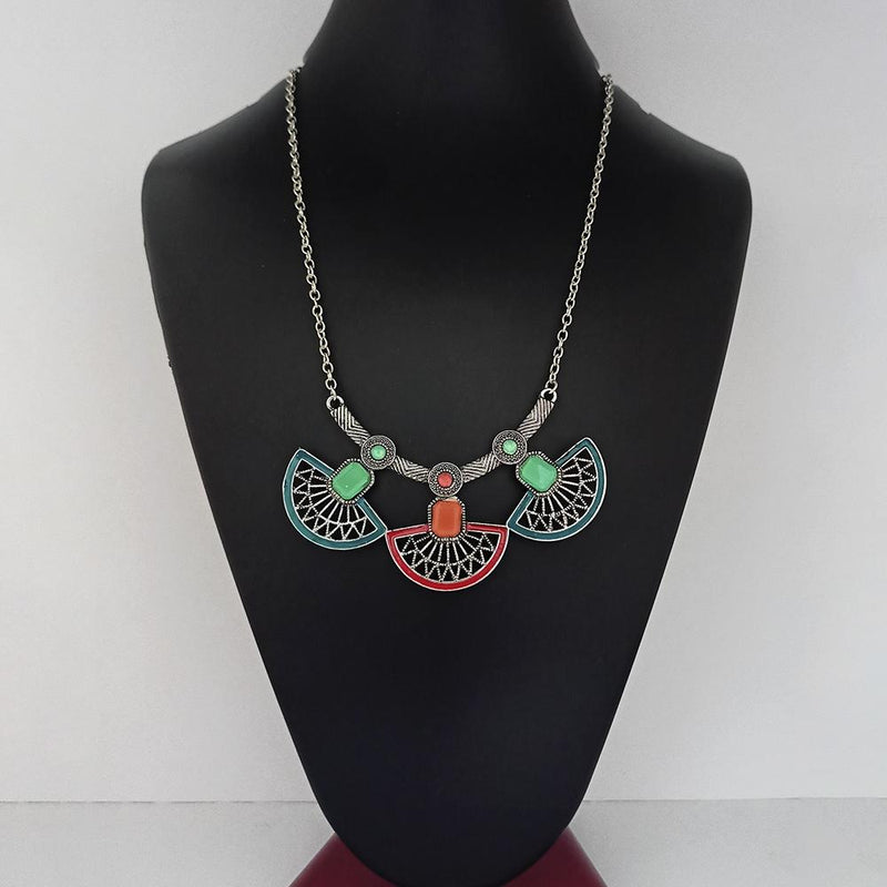 Urthn Meenakari  Silver Plated Stone Statement Necklace  - 1110746A