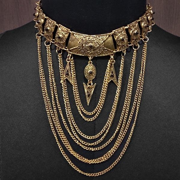 Urthn Antique Gold Black Pota Stone Statement Necklace - 1110758A