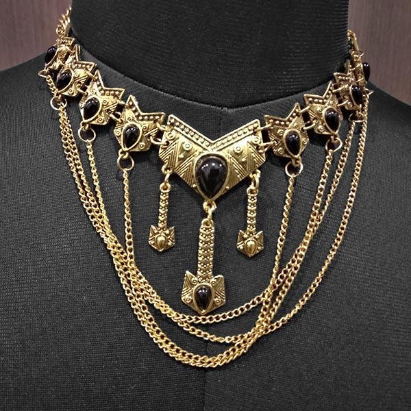 Urthn Antique Gold Black Pota Stone Statement Necklace - 1110760A