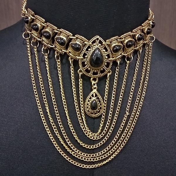 Urthn Antique Gold Black Pota Stone Statement Necklace - 1110761A