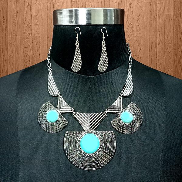 Urthn Blue Pota Stone Statement Neckalce Set - 1110763