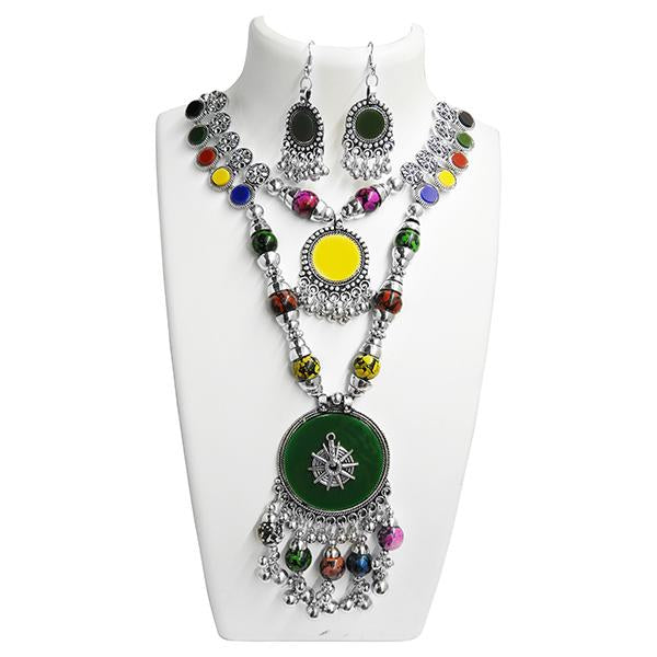 Jeweljunk Rhodium Plated 2 Layer Navratri Special Necklace Set - 1110893