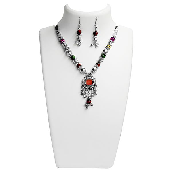 Jeweljunk Navratri Special  Rhodium Plated Necklace Set - 1110920