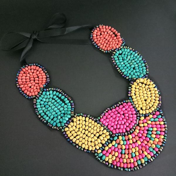 Urthn Multicolor Beads Lace Necklace - 1111201