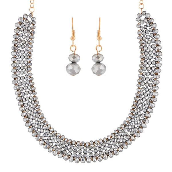 Urthn Gold Plated Grey Crystal Beads Necklace Set - 1111227B