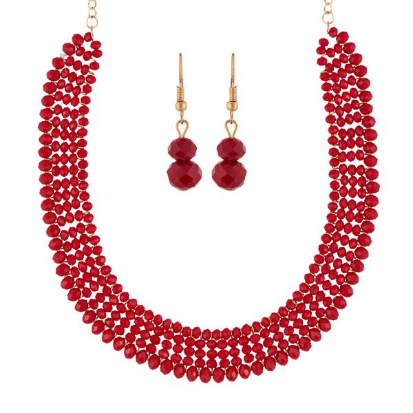 Urthn Maroon Crystal Beads Gold Plated Necklace Set - 1111227C