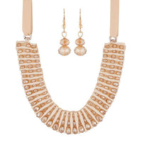Urthn Peach Crystal Beads Statement Necklace Set - 1111228B