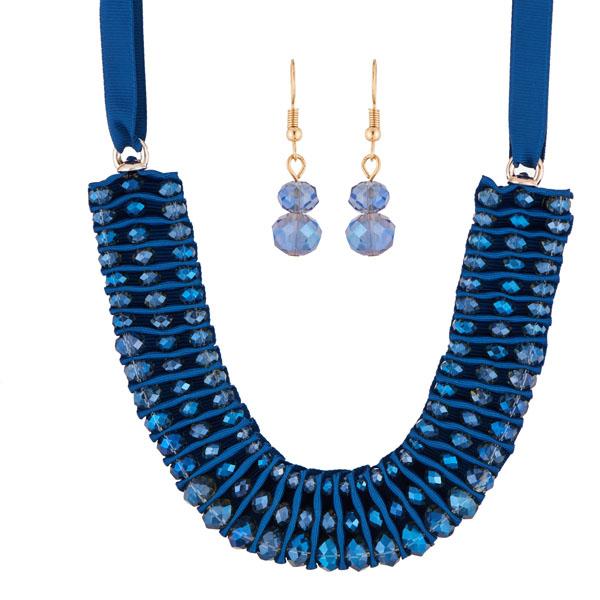 Urthn Blue Crystal Beads Statement Necklace Set - 1111228D