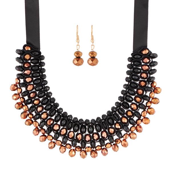 Urthn Brown Crystal Beads Statement Necklace Set - 1111230D