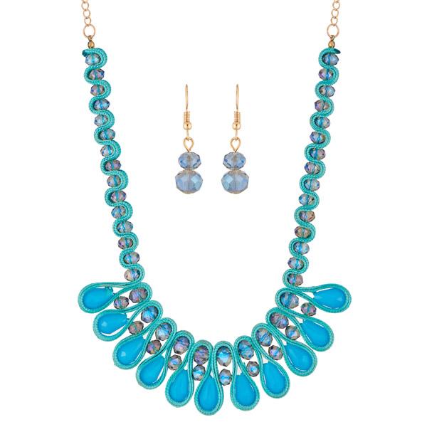 Urthn Blue Crystal Beads Statement Necklace Set - 1111231B