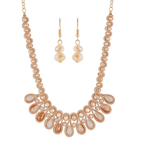 Urthn Peach Crystal Beads Statement Necklace Set - 1111231C