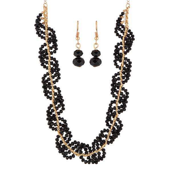 Urthn Black Crystal Beads Statement Necklace Set - 1111234D