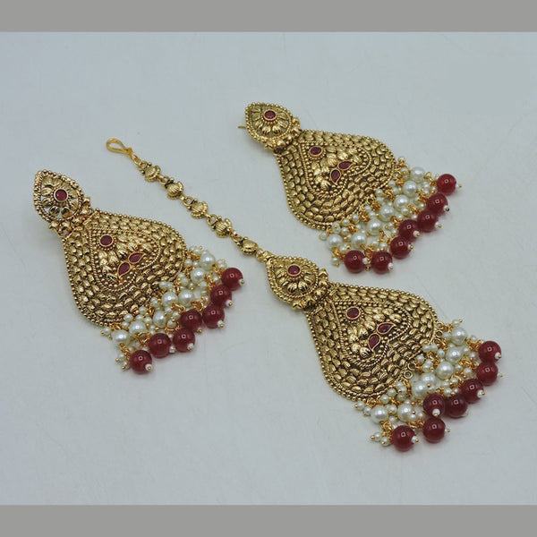 Soni Art Jewellery Copper Gold Pearl Earrings With Maangtikka