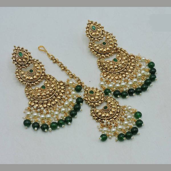Soni Art Jewellery Copper Gold Pearl Earrings With Maangtikka