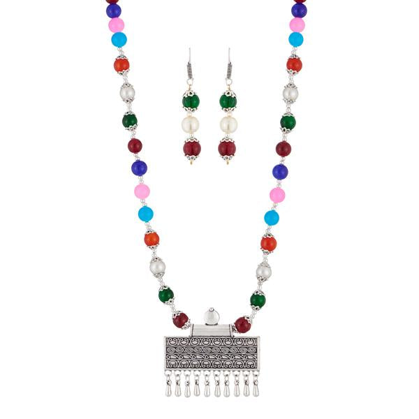 Urthn Rhodium Plated Multicolor Beads Necklace Set - 1111308B