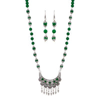 Urthn Green Beads Antique Gold Plated Necklace Set - 1111312B