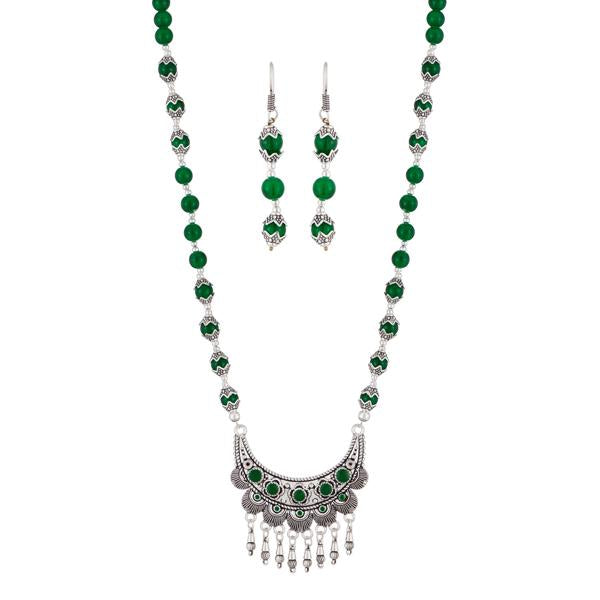 Urthn Green Beads Antique Gold Plated Necklace Set - 1111312B