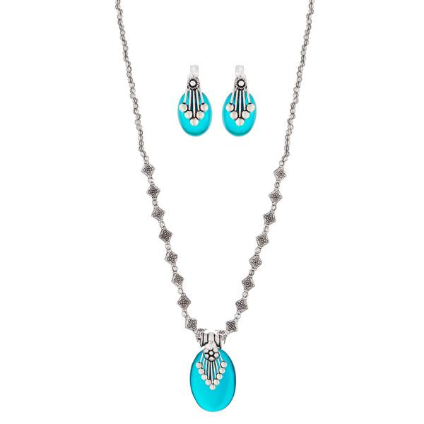 Urthn Blue Gems Stone Rhodium Plated Necklace Set - 1111316C