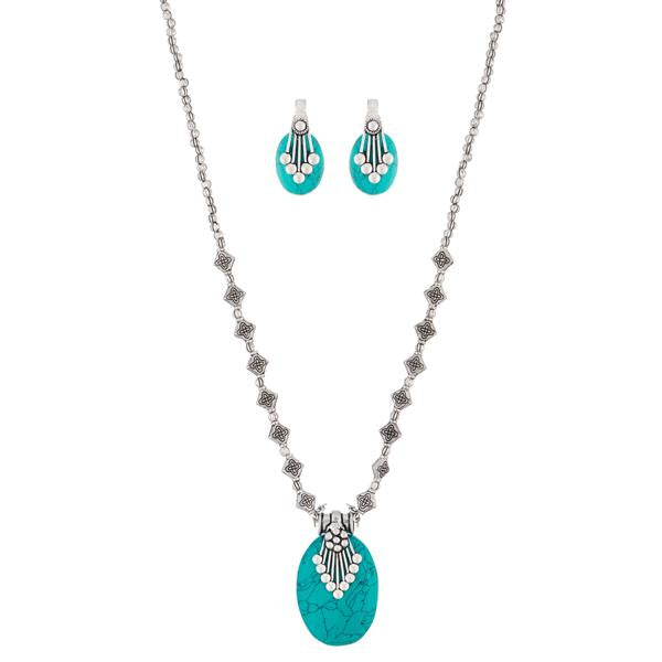 Urthn Blue Gems Stone Rhodium Plated Necklace Set - 1111316G