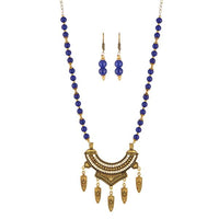 Urthn Antique Gold Plated Blue Beads Necklace Set - 1111321B