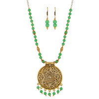 Urthn Green Beads Antique Gold Plated Necklace Set - 1111322