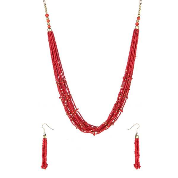 Urthn Maroon Beads Statement Necklace Set - 1111602A
