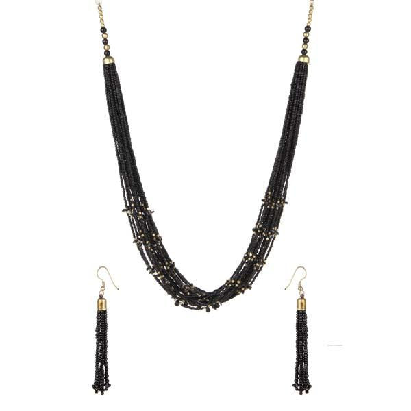 Urthn Black Beads Statement Necklace Set - 1111602B