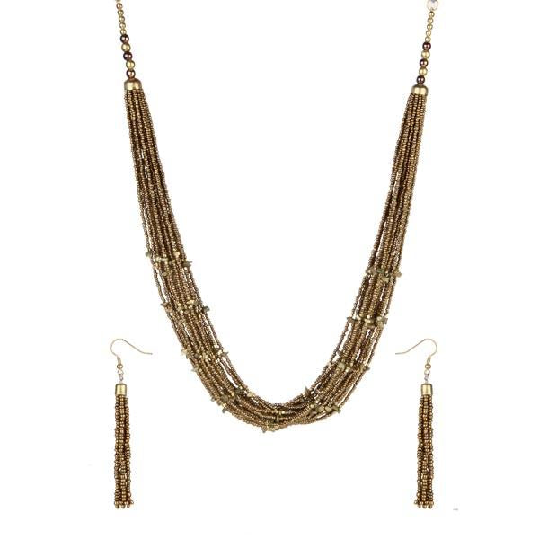 Urthn Gold Beads Statement Necklace Set - 1111602C