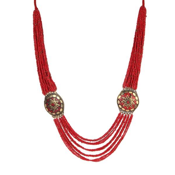 Urthn Red Beads Statement Necklace Set - 1111605A