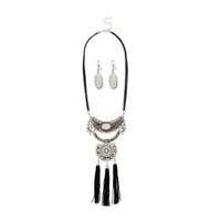 Tip Top Fashions Rhodium Plated Black Thread Necklace Set - 1111707B