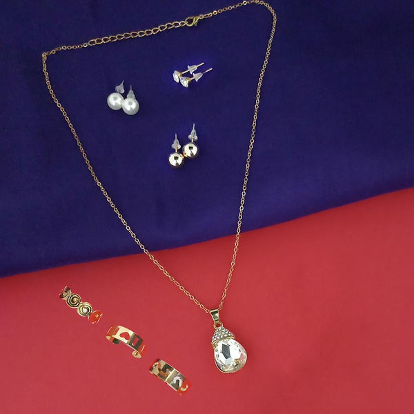 Urthn Gold Plated Assorted Pendant Set With Ring Combo - 1111912