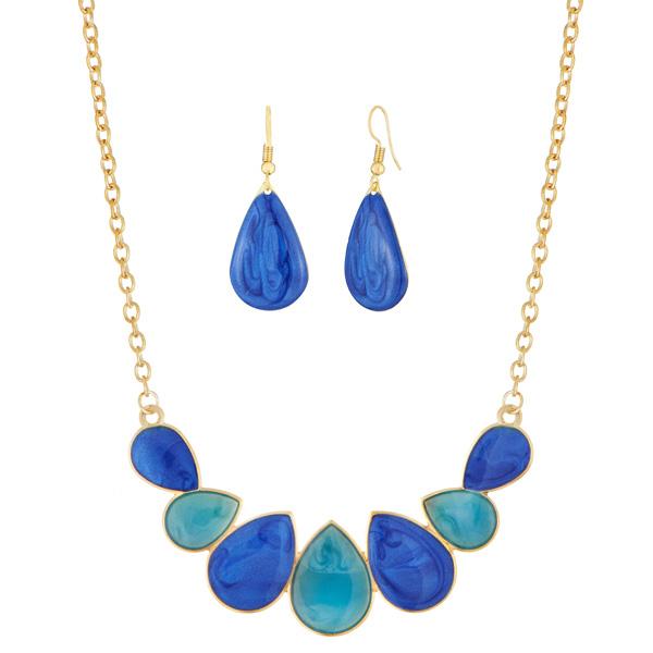 Urthn Gold Plated Blue Enamel Necklace Set - 1112101A
