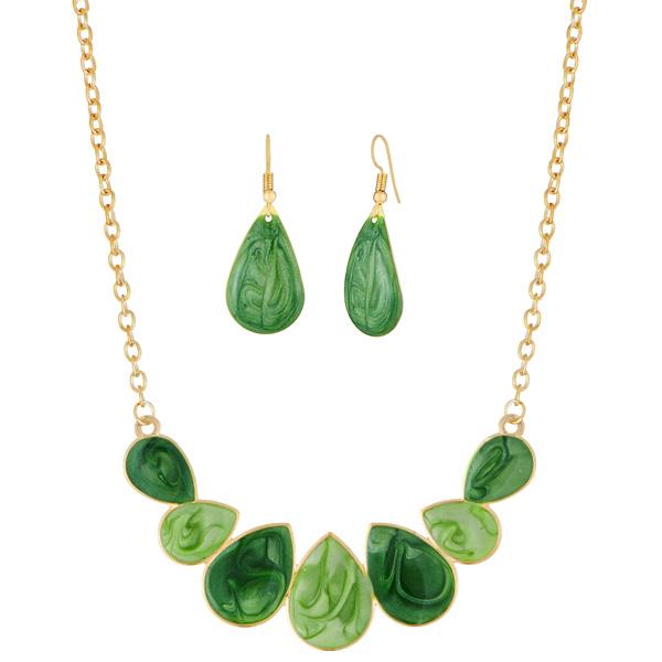 Urthn Gold Plated Green Enamel Necklace Set - 1112101C