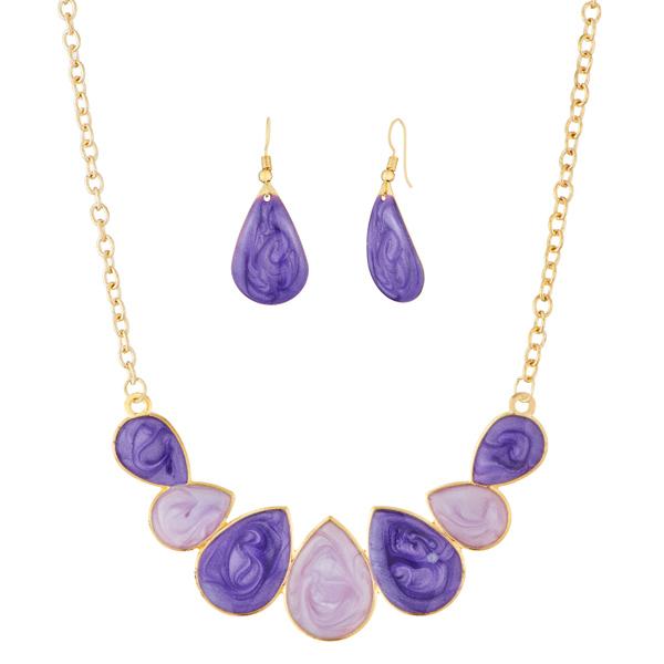 Urthn Purple Enamel Gold Plated Necklace Set - 1112101D