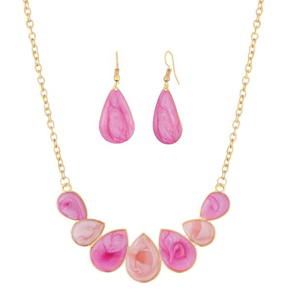 Urthn Gold Plated Pink Enamel Necklace Set - 1112101E