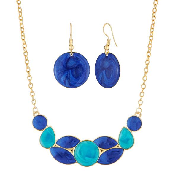 Urthn Gold Plated Blue Enamel Necklace Set - 1112102A