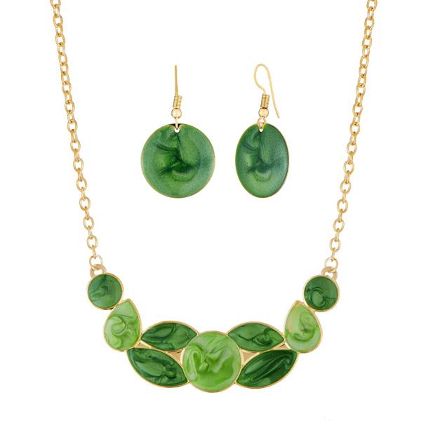 Urthn Gold Plated Green Enamel Necklace Set - 1112102C