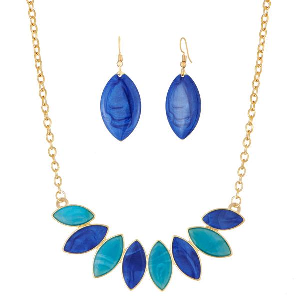 Urthn Blue Enamel Gold Plated Necklace Set - 1112103A