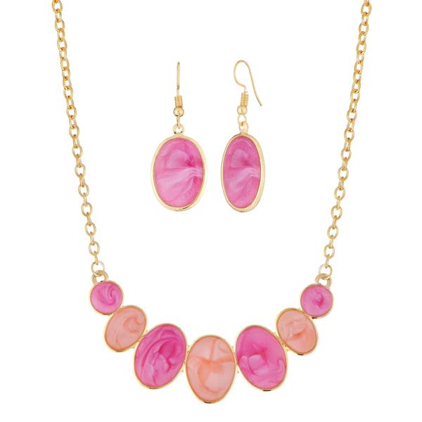 Urthn Gold Plated Pink Enamel Necklace Set - 1112104E