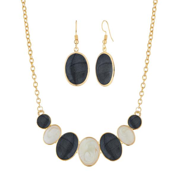 Urthn Black Gold Plated Enamel Necklace Set - 1112104F