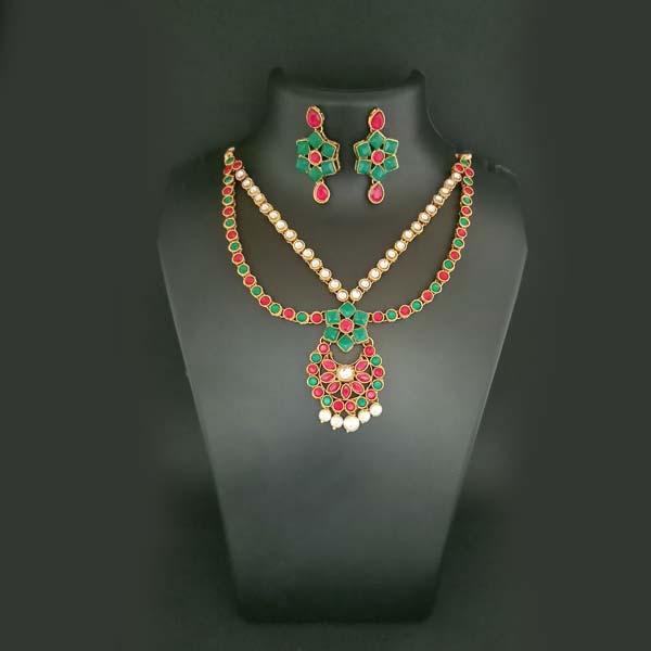 Midas Touch Gold Plated Green Kundan Stone Necklace Set - 1112203C