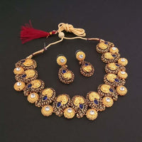 Midas Touch Blue Kundan Stone Gold Plated Necklace Set - 1112208B