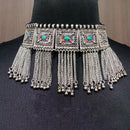 Jeweljunk Multi Meenakari Rhodium Plated Statement Necklace - 1112401D